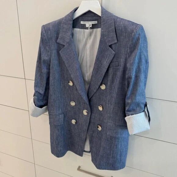 EUC Veronica Beard Womens 'Kelson' Dickey Chambray Blue Blazer - Picture 2 of 9